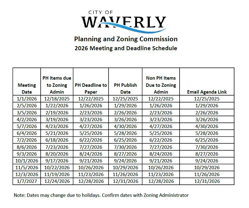 Planning and Zoning Commission Meeting Deadline Schedule